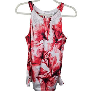 White House Black Market Pink Red Floral Print Sleeveless Top Blouse Size Medium